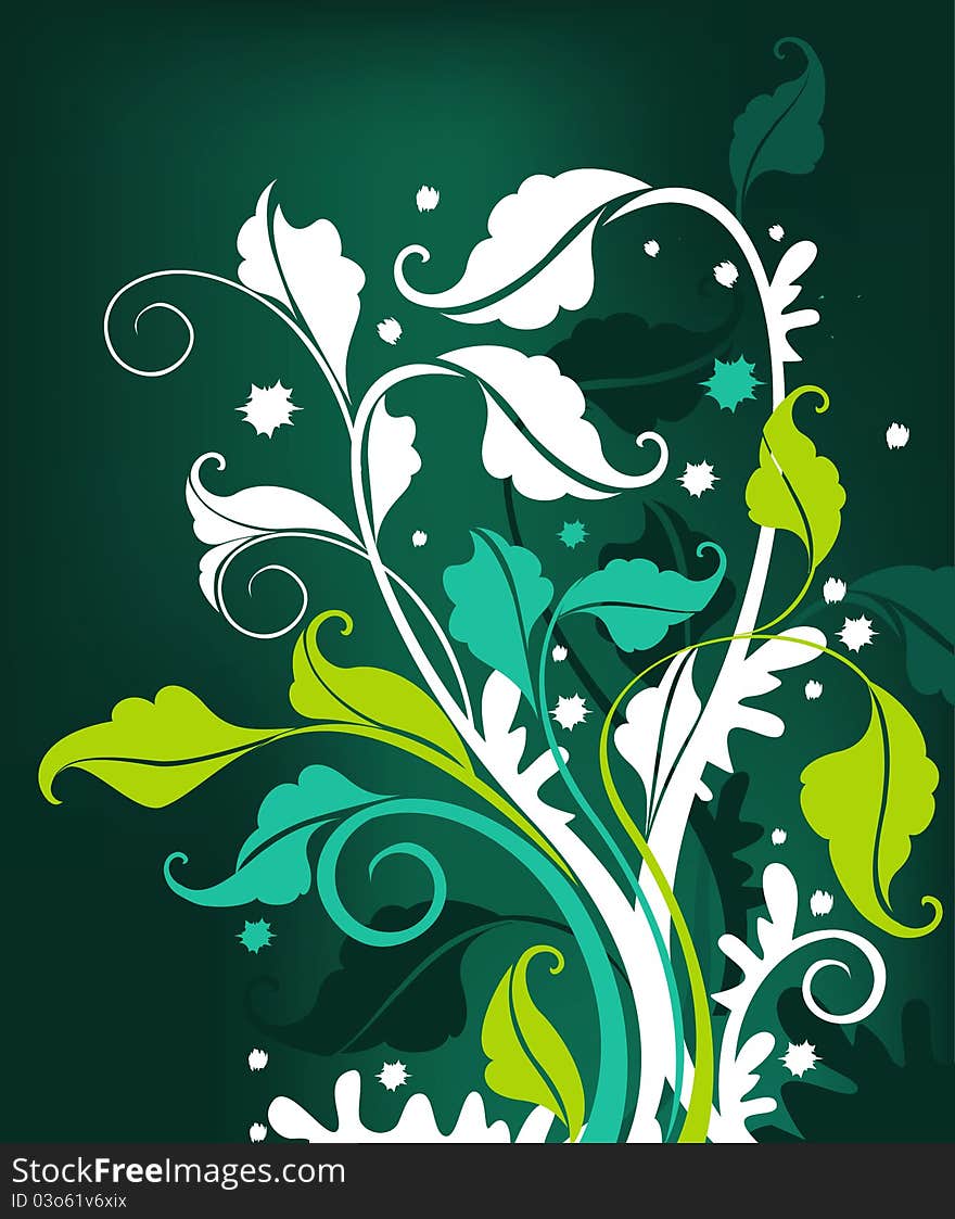 Green floral design with paint and blot elements. Green floral design with paint and blot elements