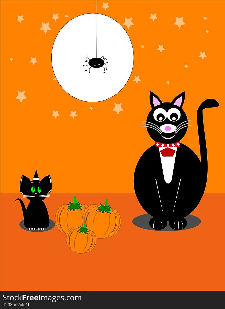 Cat and mouse for Halloween with mouse looking nervously at spider above