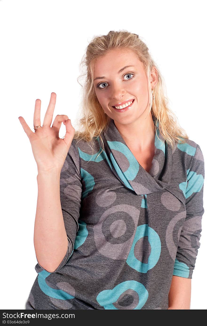 Cute blonde posing on a white background. Cute blonde posing on a white background