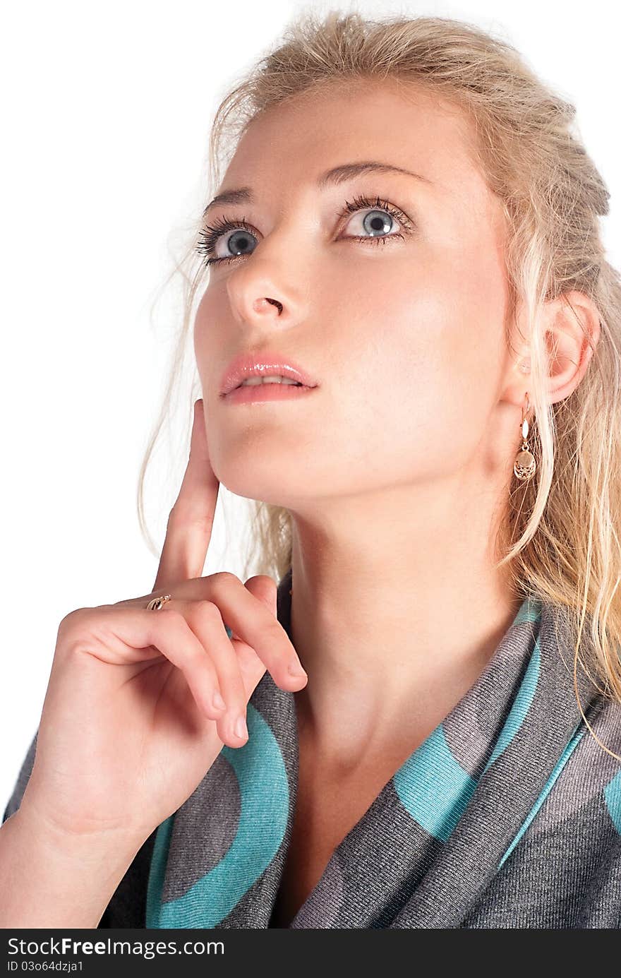 Cute blonde posing on a white background. Cute blonde posing on a white background