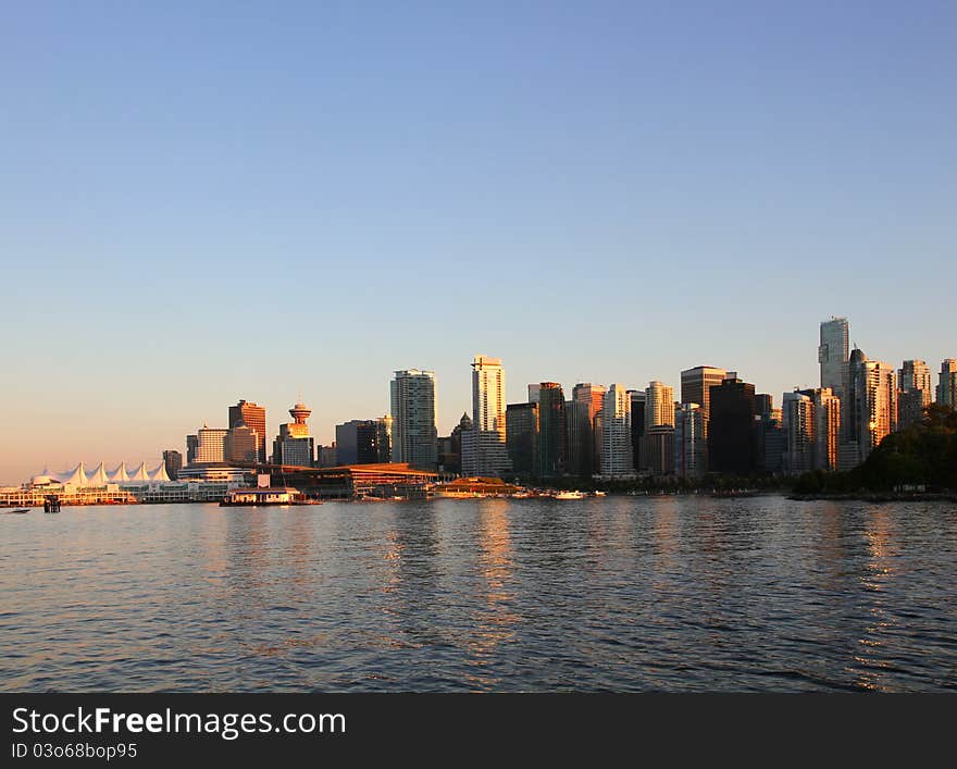 Vancouver evening skyline in Canada BC. Vancouver evening skyline in Canada BC