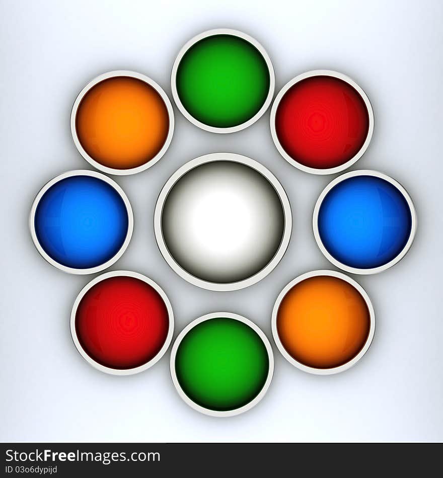 Image of beautiful, round, metal, glossy icons