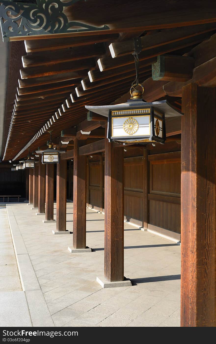 Temple detail at Meiji Shrine in Tokyo, Japan. Temple detail at Meiji Shrine in Tokyo, Japan.