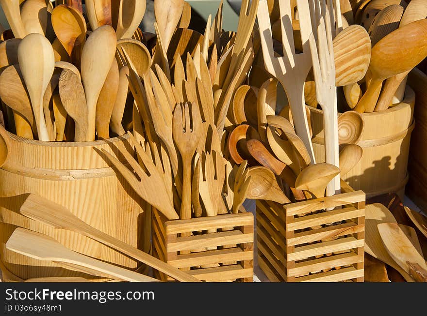 Handmade wooden flatware at the summer fair