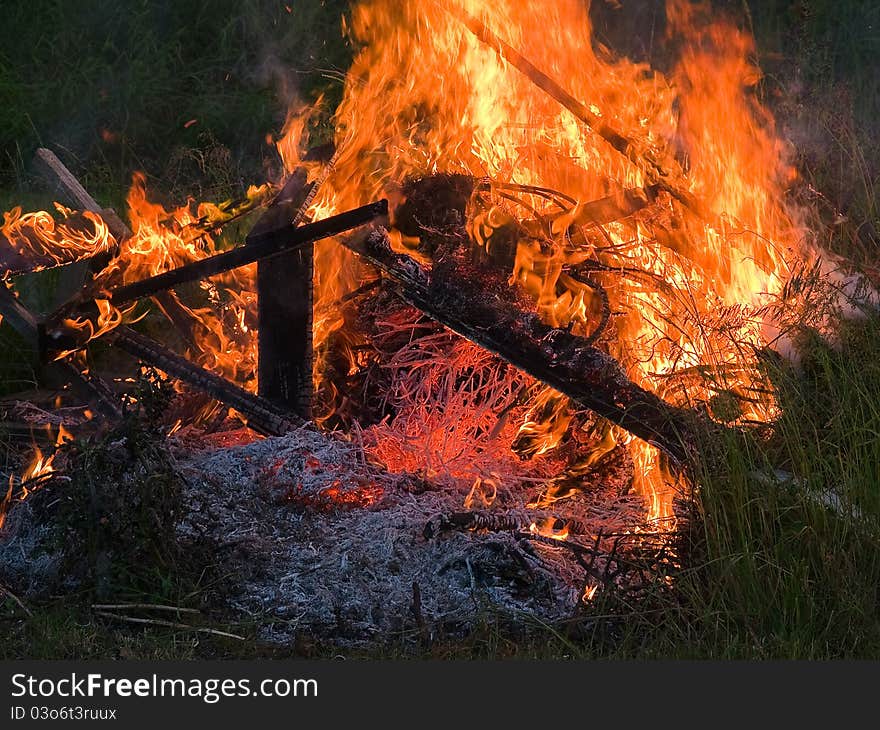 Burning garden weed flame fire. Burning garden weed flame fire