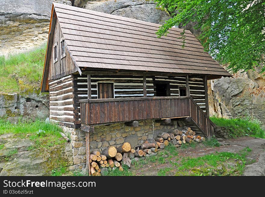 Beautiful historic log house during the sunny day.