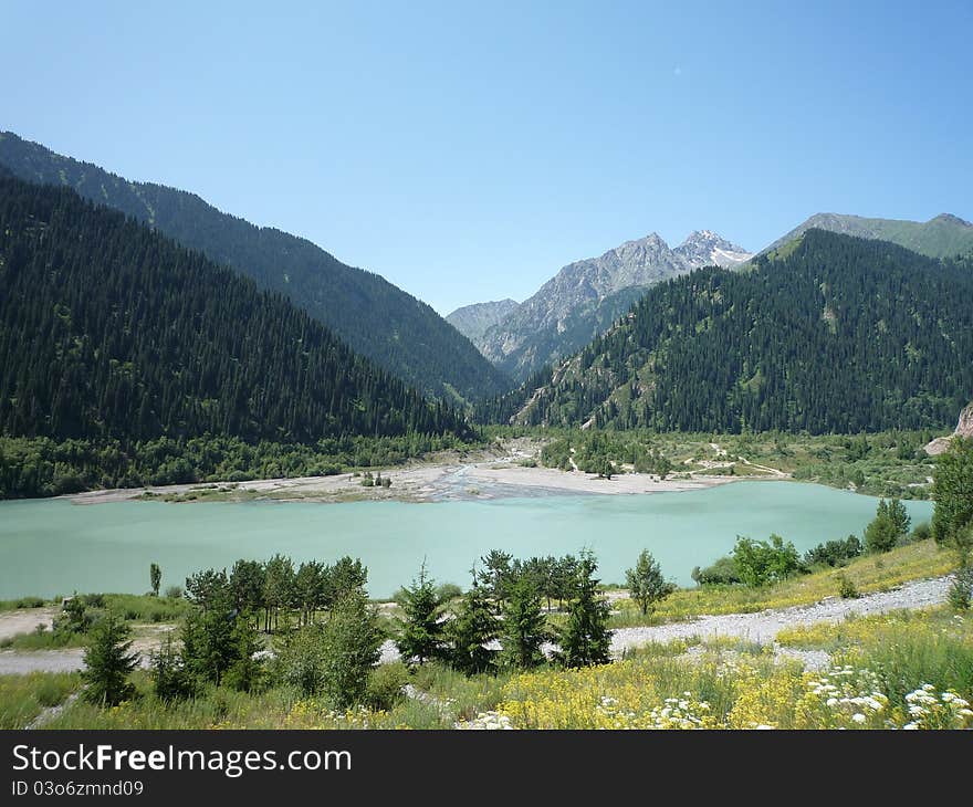 Lake in an environment of hillsides. Lake in an environment of hillsides