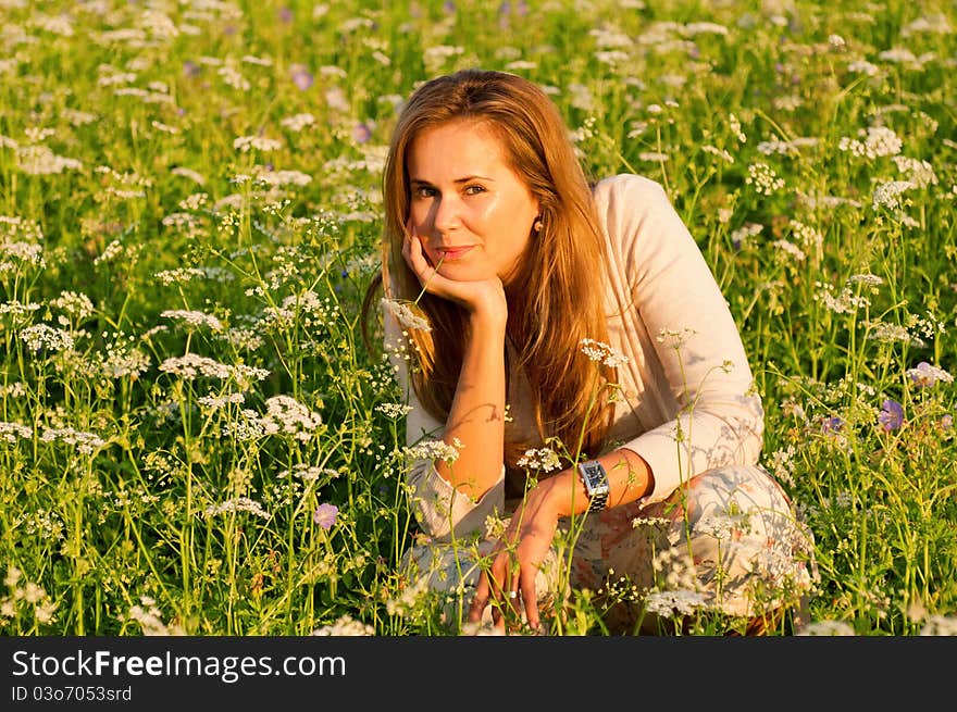 Cute caucasian young woman during the sunset. Cute caucasian young woman during the sunset.