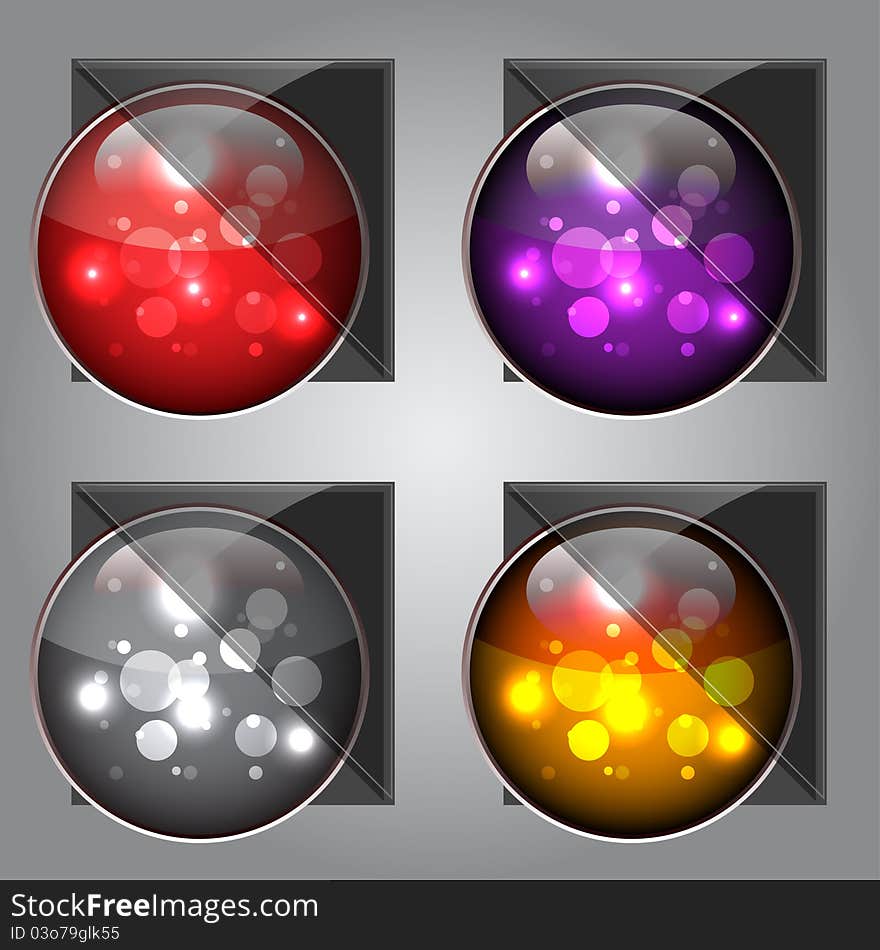 Glossy Colorful Buttons With Dark Glass