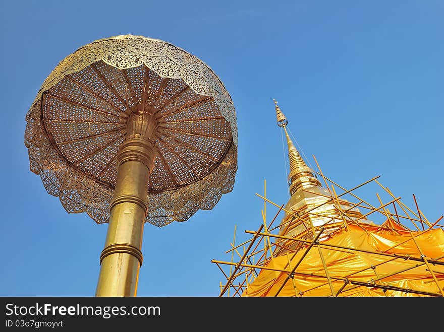 Closeup of golden stupa