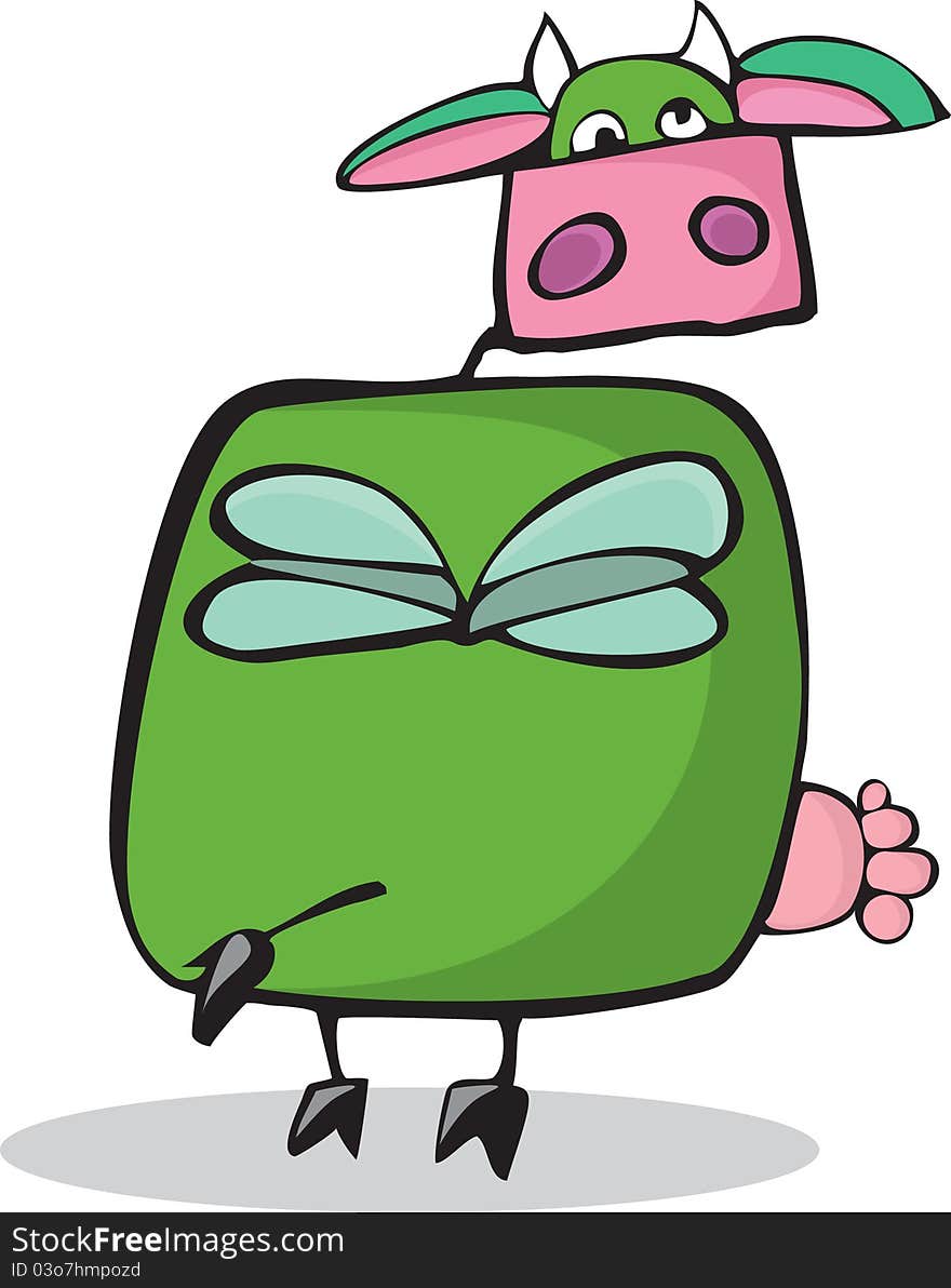 Funny green cartoon cow. Funny green cartoon cow