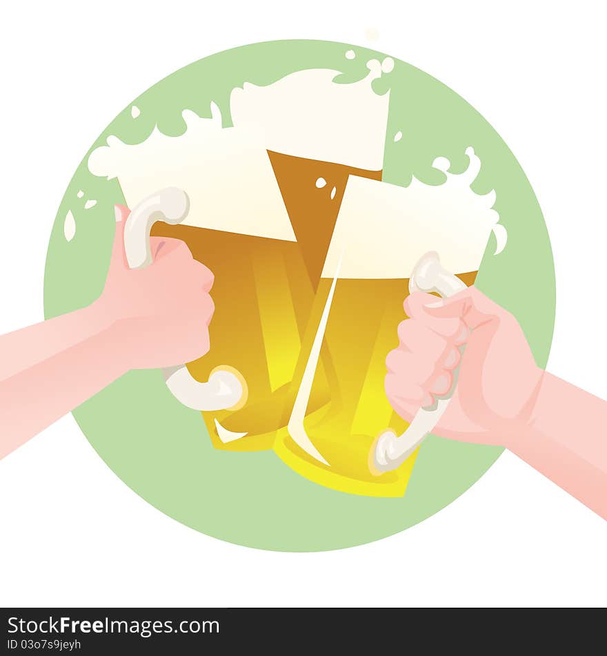 Hands with beers. illustration