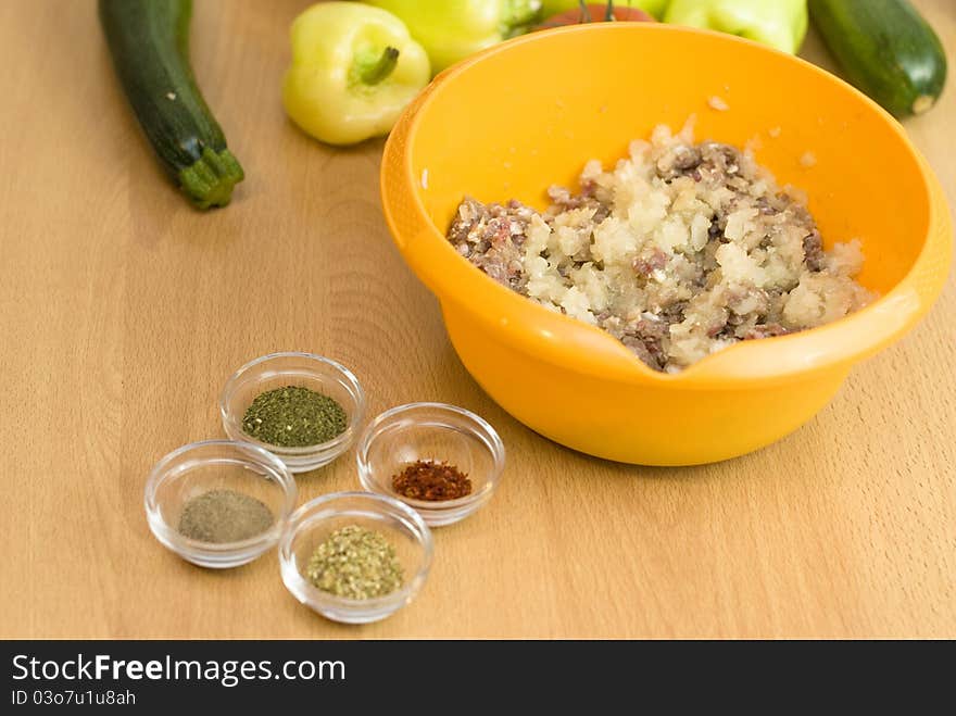 Forcemeat with spices and rice for stuffing peppers