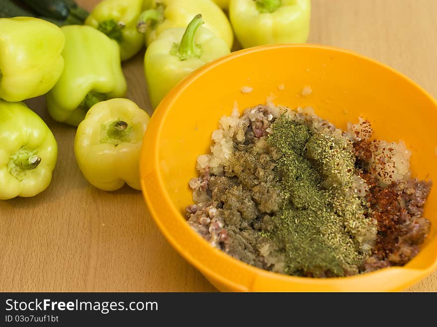 Forcemeat with spices and rice for stuffing peppers