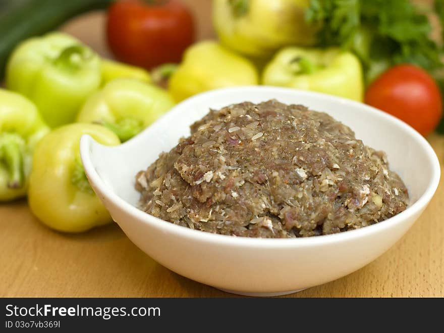 Forcemeat with spices and rice for stuffing peppers