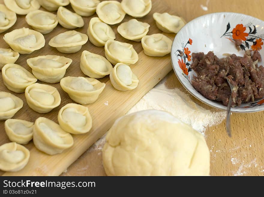 Dough and stuffing, cooking Russian meals dumpling