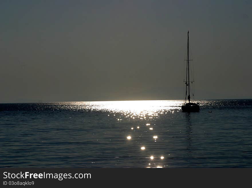 A boat sailing out on a sail in the Mediterranean coast of Croatia