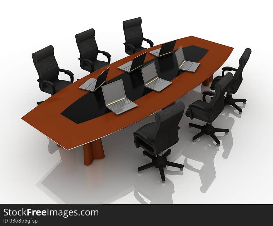 Table for negotiations on white background