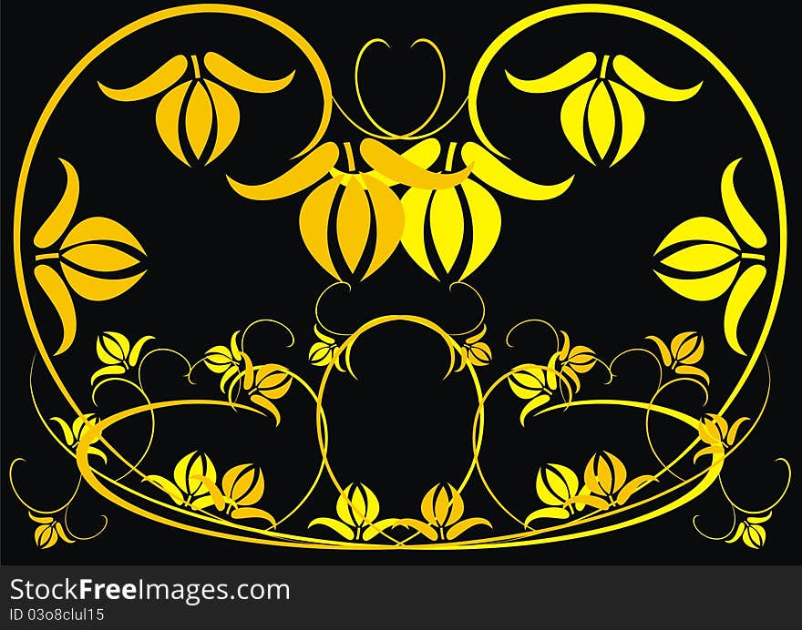 Abstract flowers. Yellow flowers. Abstract flowers on a black background