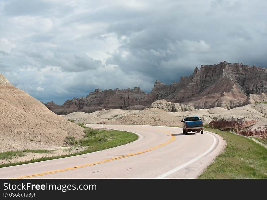 Road through the Badlands National Park