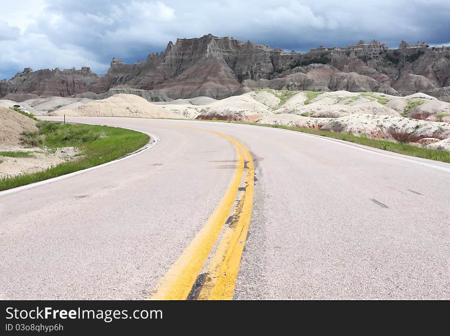 Road through the Badlands National Park