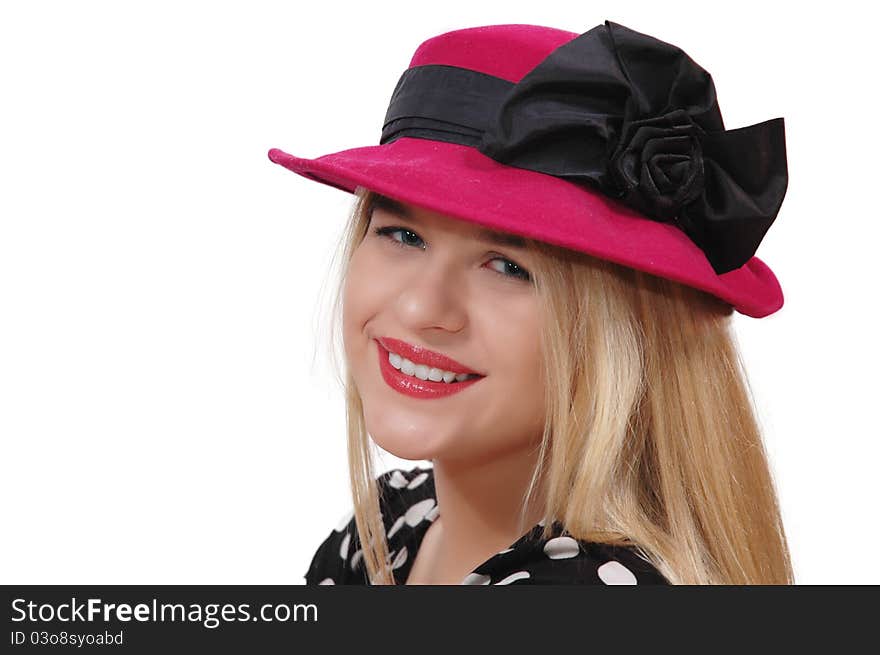 Smiling girl with red hat