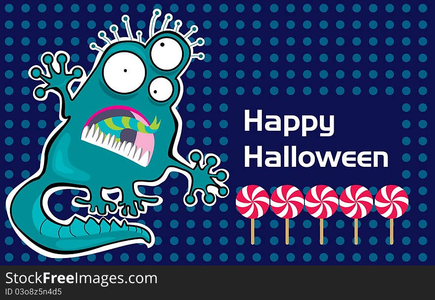 Happy Halloween card with monster