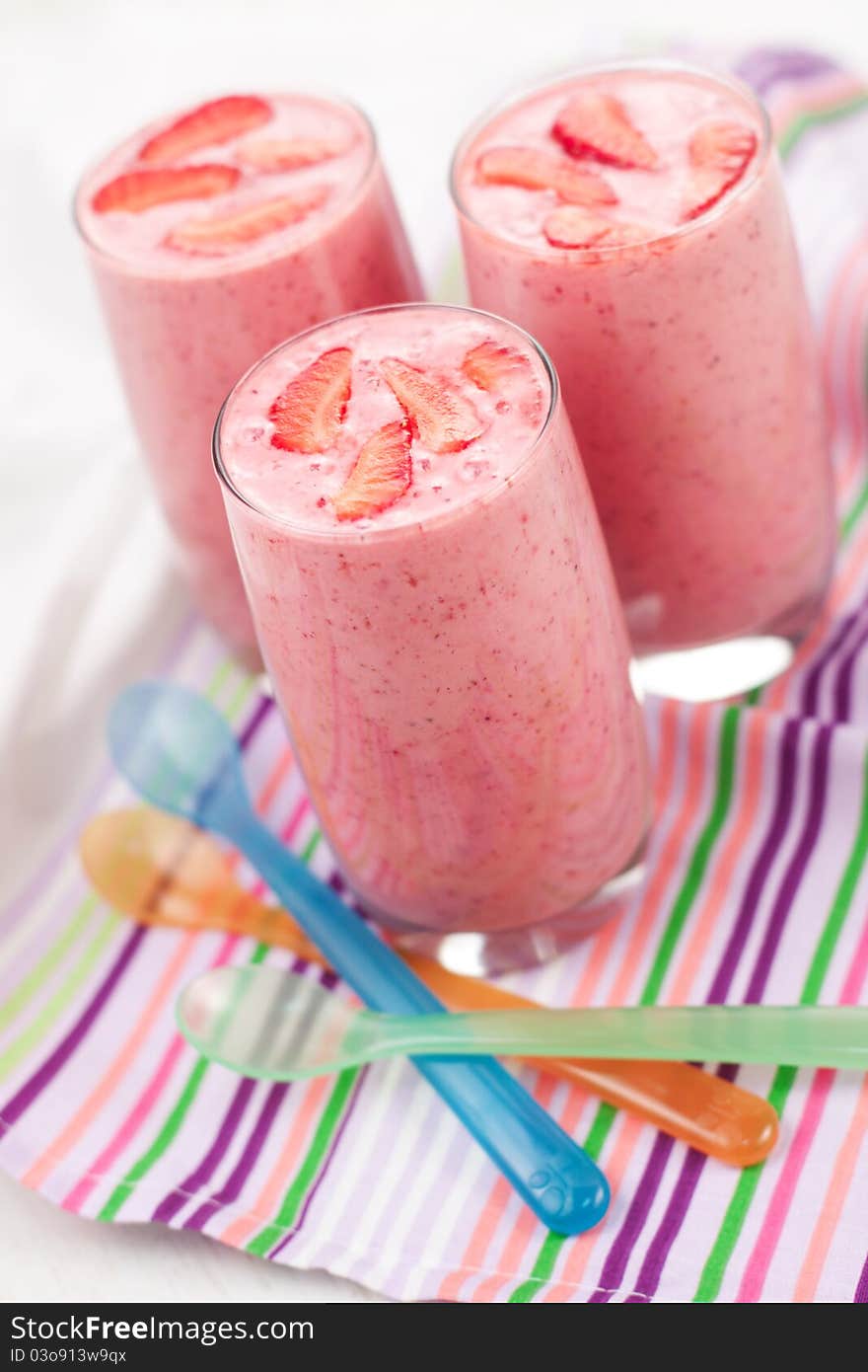 Fresh cold strawberry smoothies with fresh fruits