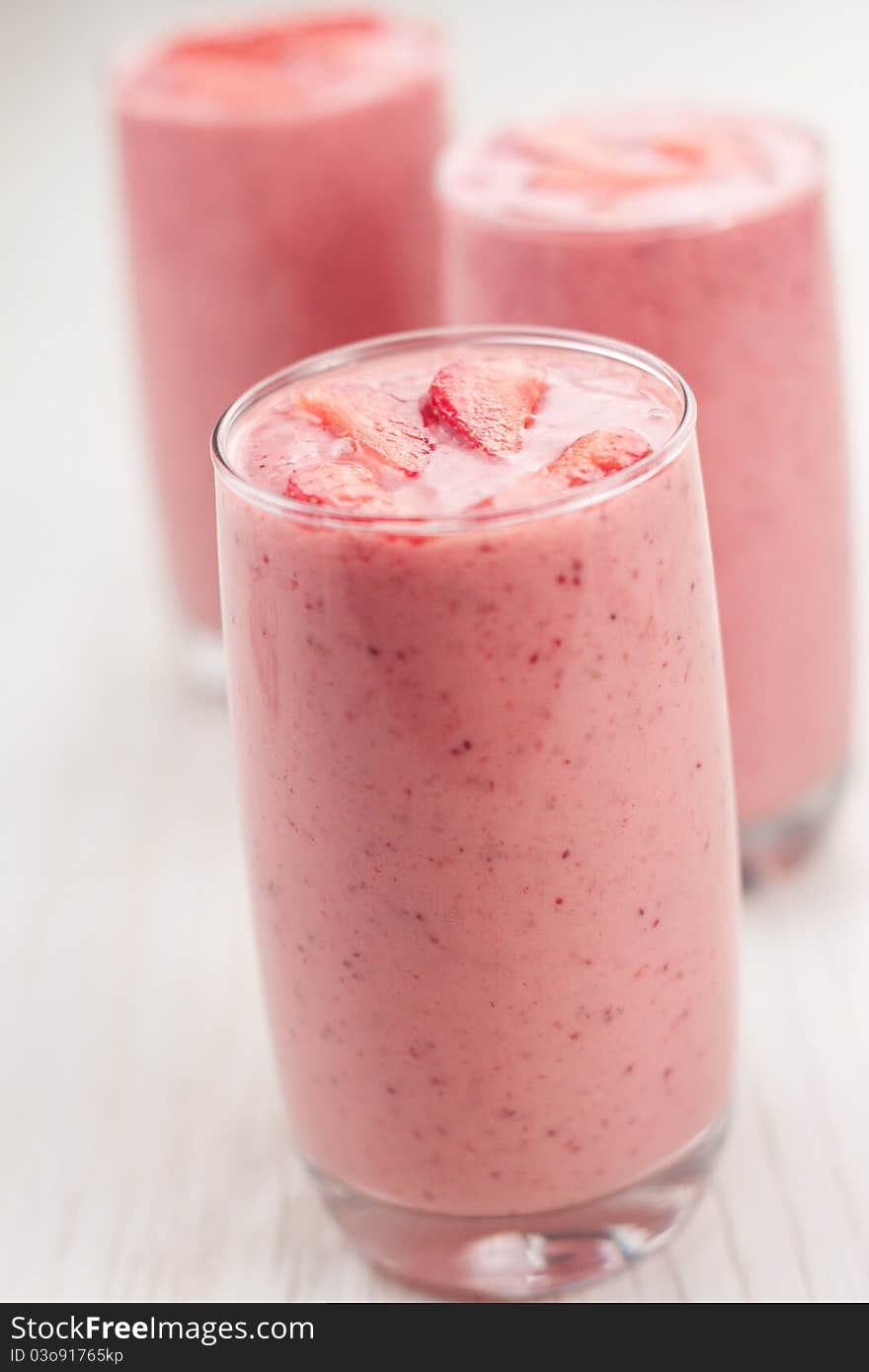 Fresh cold strawberry smoothies with fresh fruits