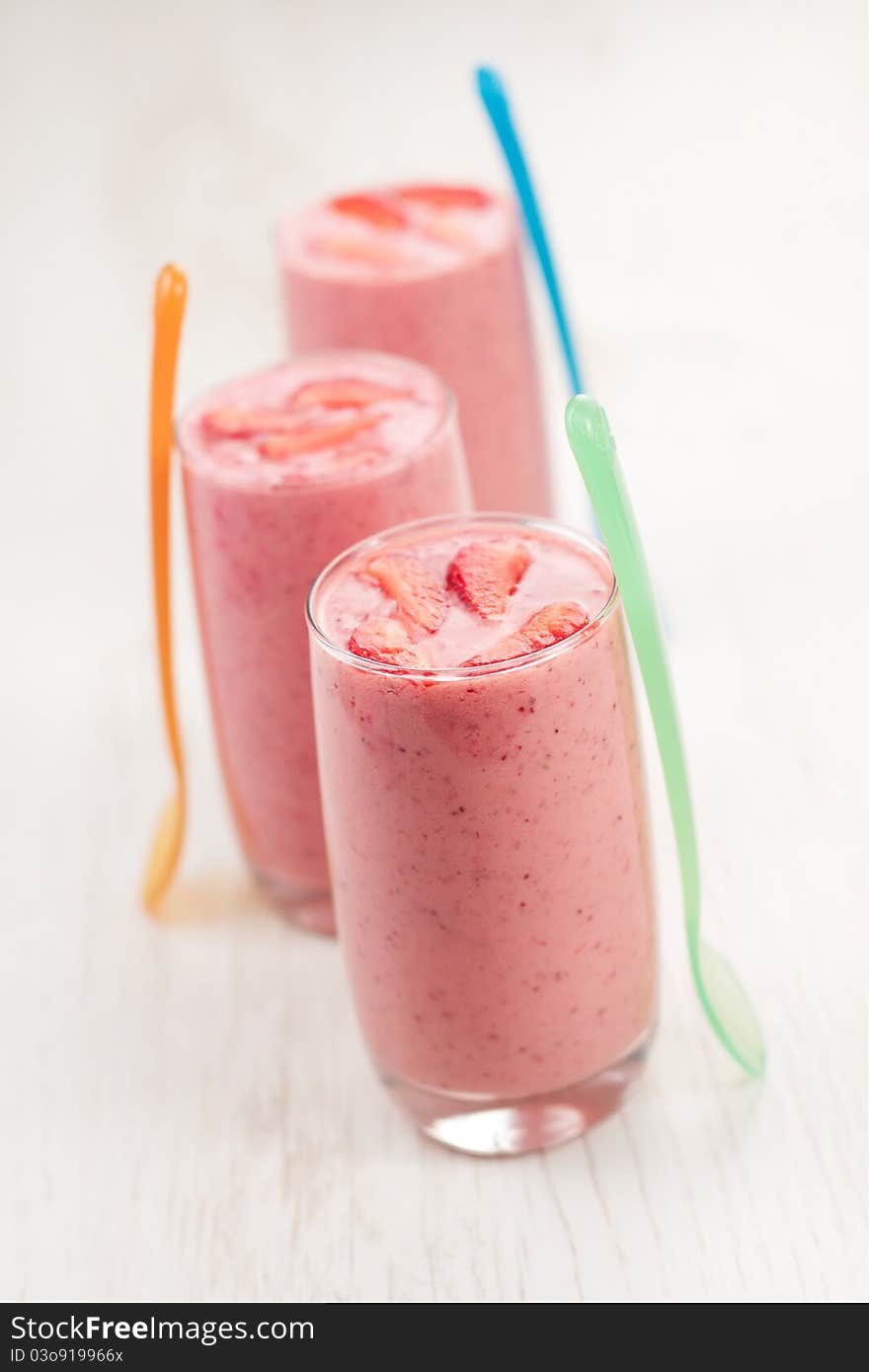 Fresh cold strawberry smoothies with fresh fruits