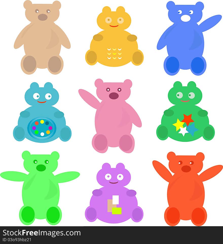 Set of cute cartoon animals bear background. Set of cute cartoon animals bear background