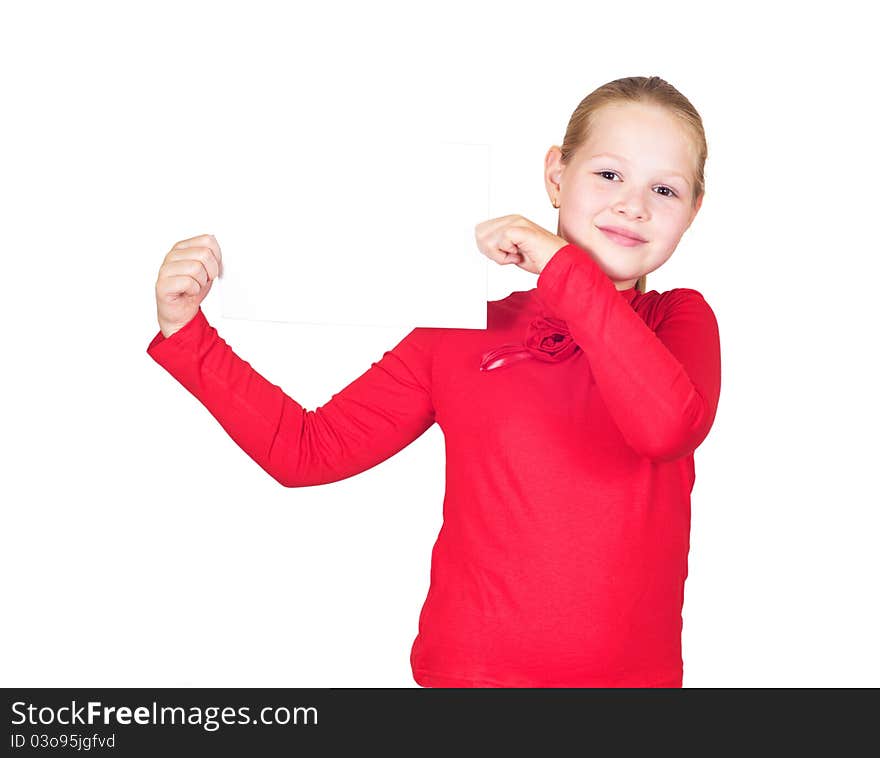 Little girl holding a white sheet of paper