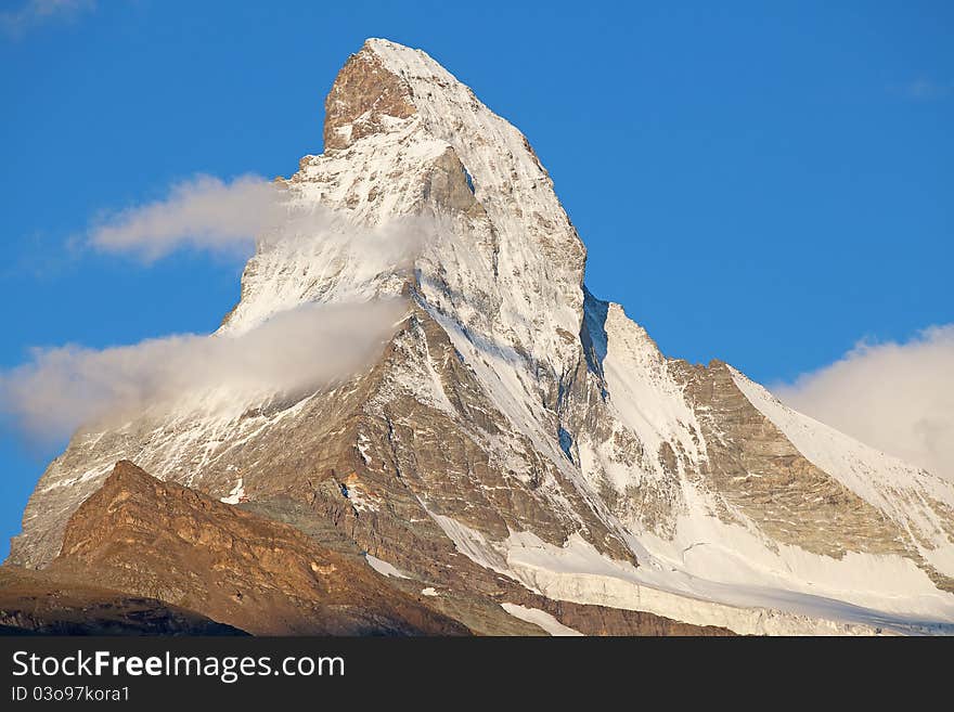 Famous mountain Matterhorn (peak Cervino) on the swiss-italian border