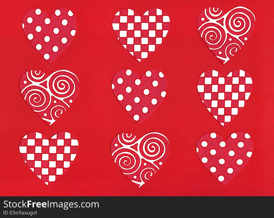 Tic-Tac-Toe Red Hearts Original Artwork with red background. Tic-Tac-Toe Red Hearts Original Artwork with red background