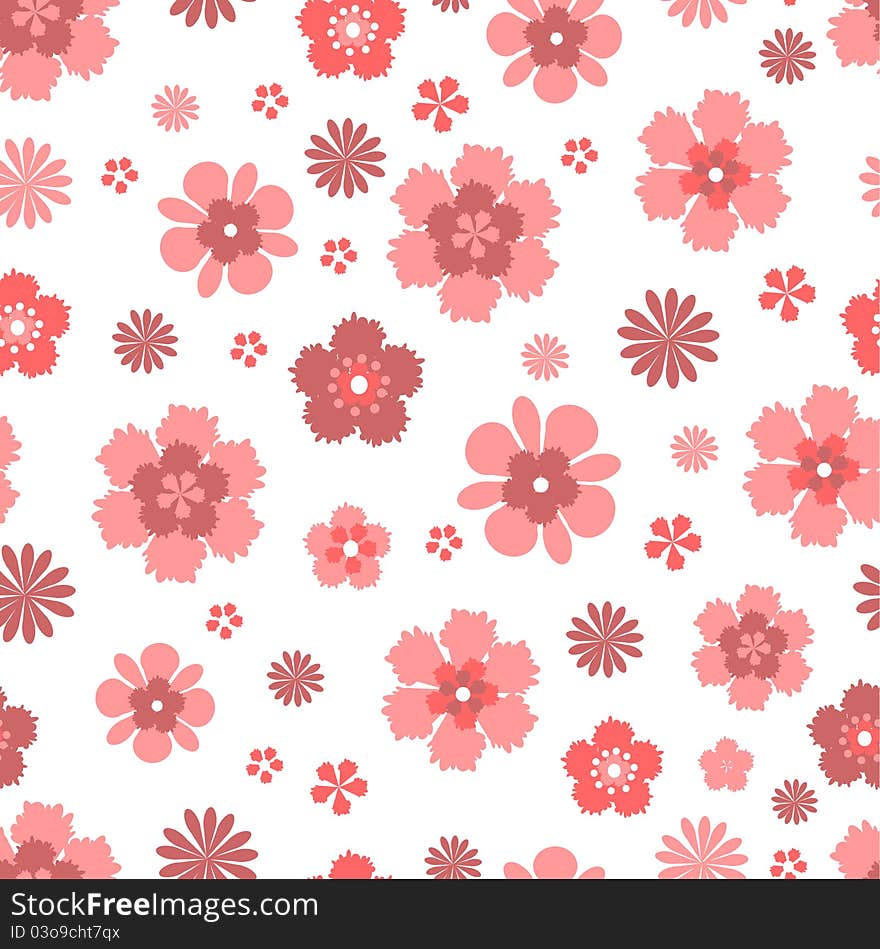 Seamless pattern with coral flowers on white background. Vector illustration