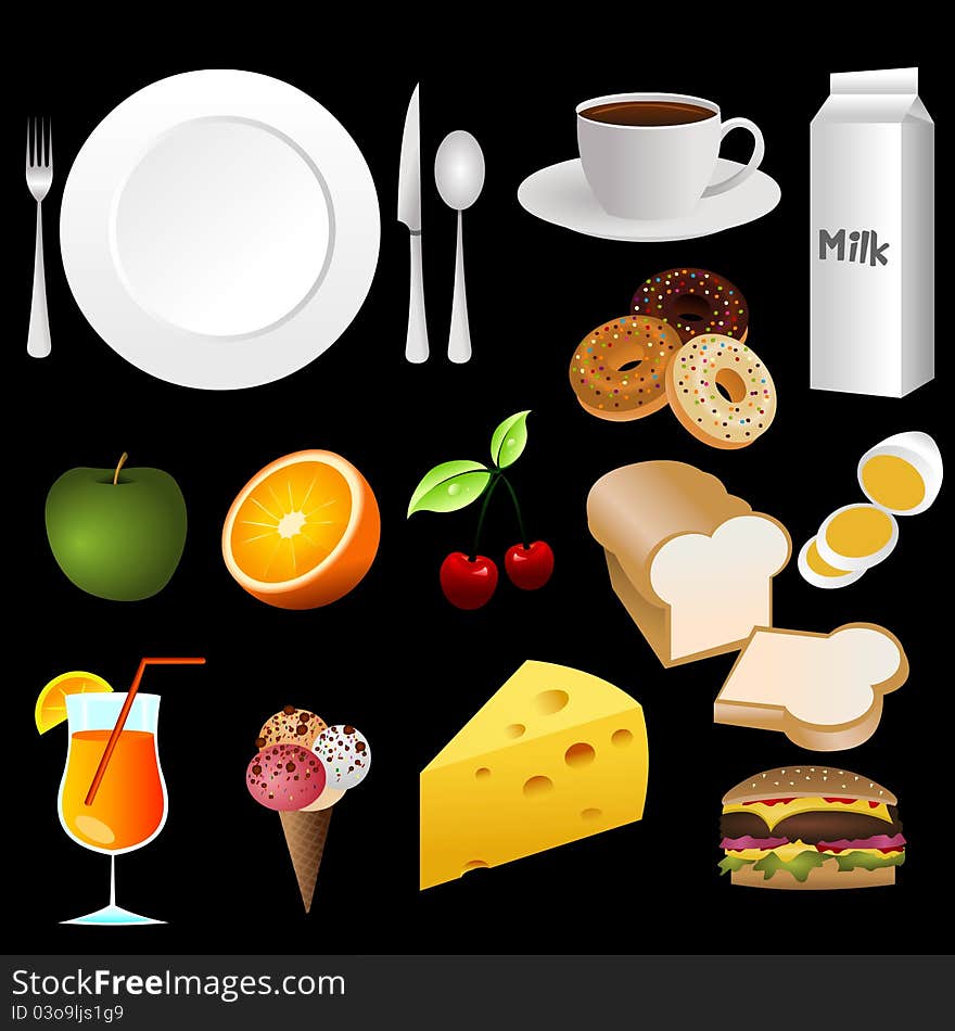 Collection of different isolated food icons