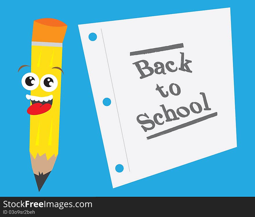 Pencil character with back to school paper. Pencil character with back to school paper.