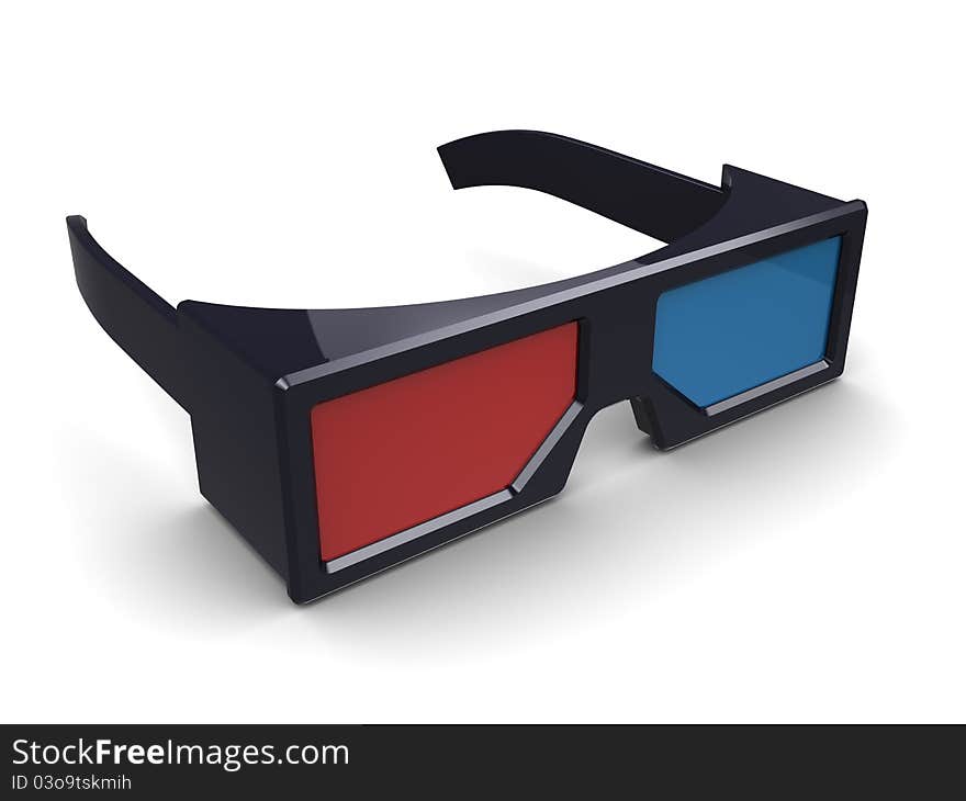 3d illustration of anaglyph glasses over white background