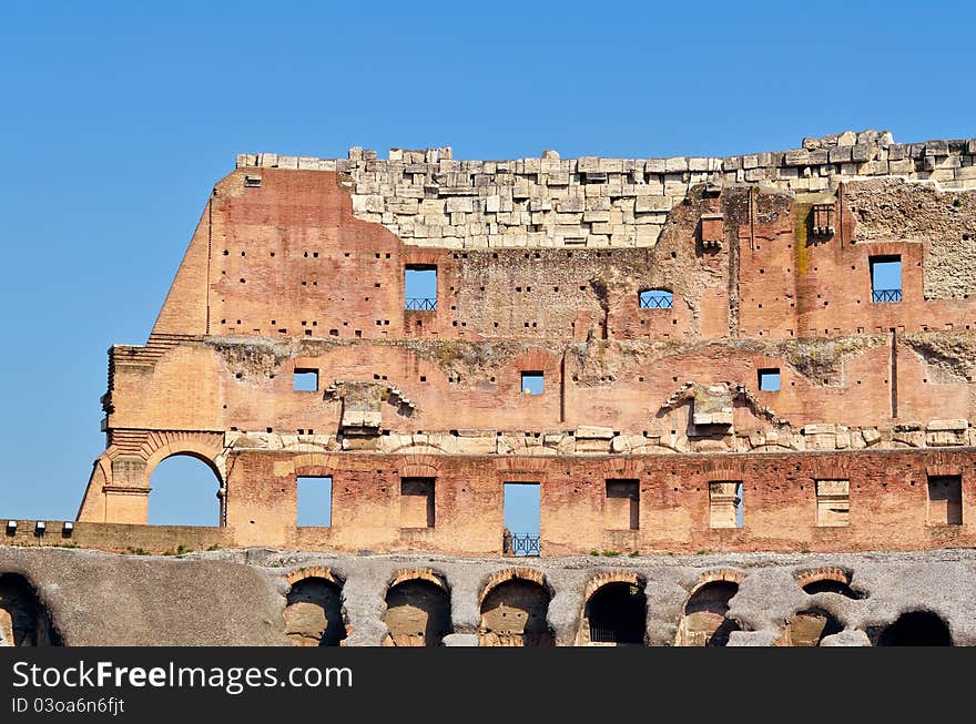 Ancient ruins Roman Colosseum. View from inside. Ancient ruins Roman Colosseum. View from inside