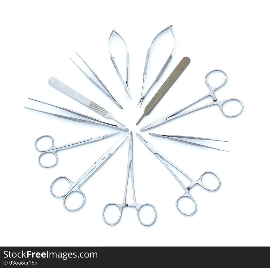 Set for medical instrument on white background.