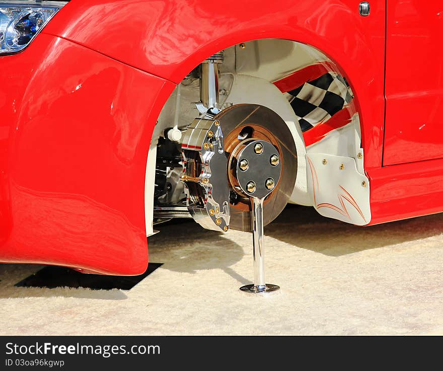 Closeup detail of the wheel assembly