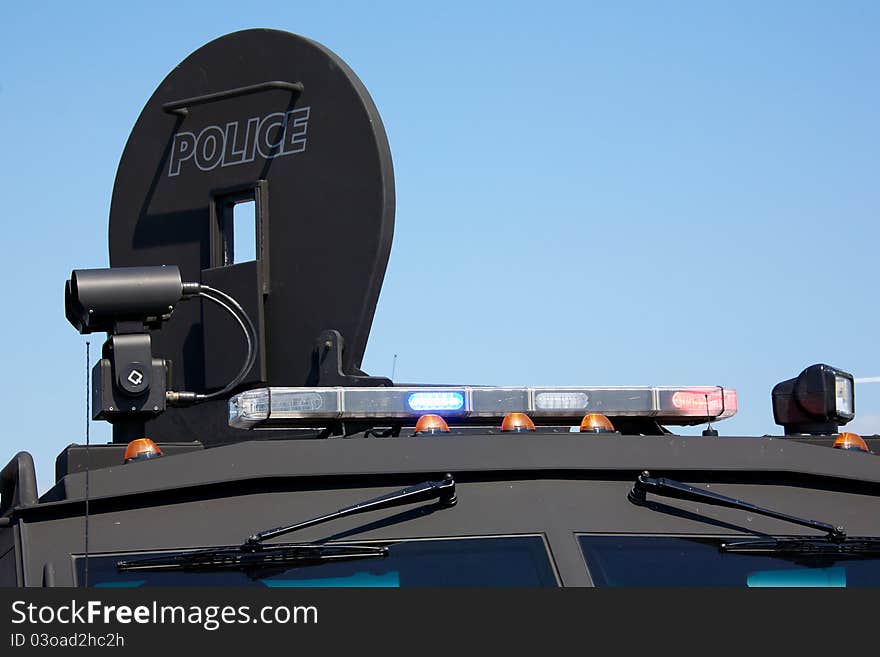 Lights on an armoured police vehicle