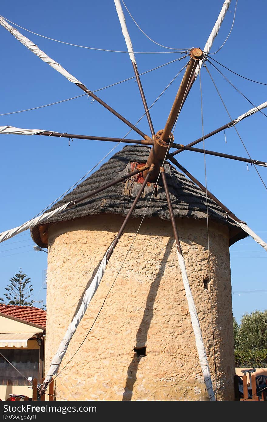 Ancient mill in Hersonissos town, Crete, Greece