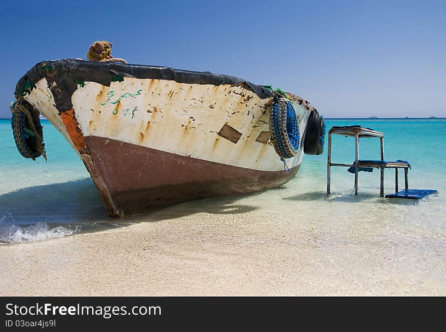 Boat on the Blue Lagoon on the Mediterranean Sea. Boat on the Blue Lagoon on the Mediterranean Sea