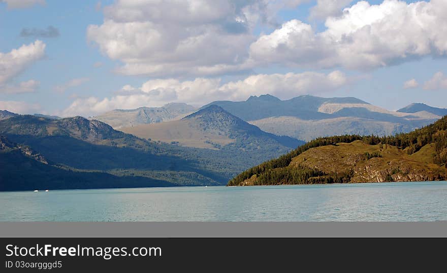 Beautiful mountains and Kanasi Lake in Xinjiang