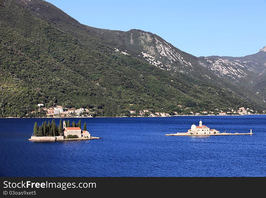 Gospa Od Skprjela and Sveti Djordje islands. Kotor bay, Montenegro