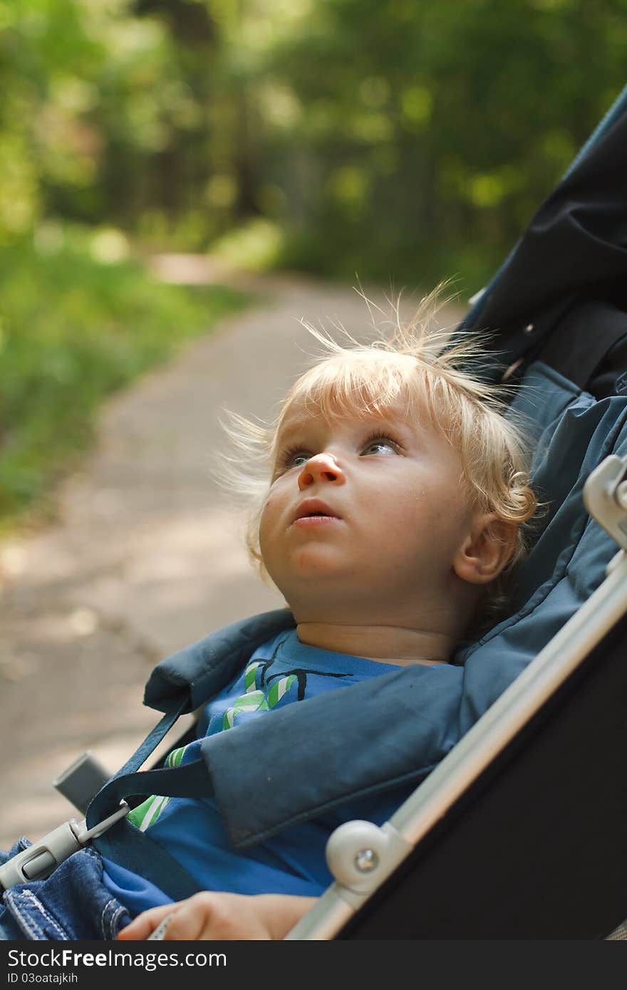 Curious baby in pram