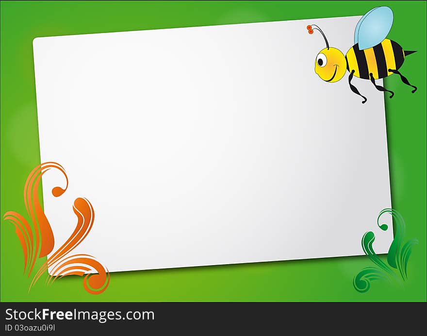 Illustration of sheet with bee and swirl. Illustration of sheet with bee and swirl