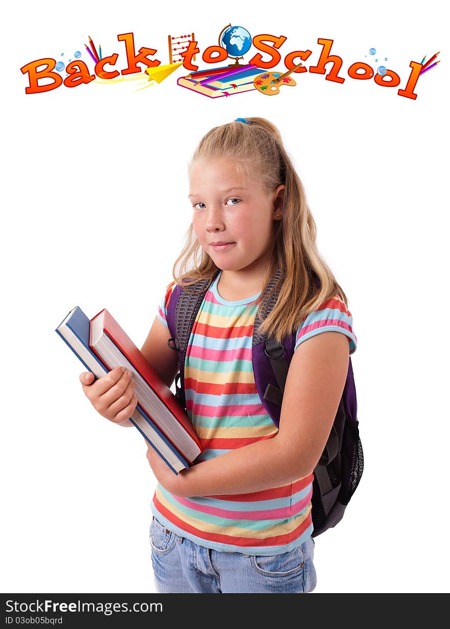 Girl with books and back to school theme. Girl with books and back to school theme