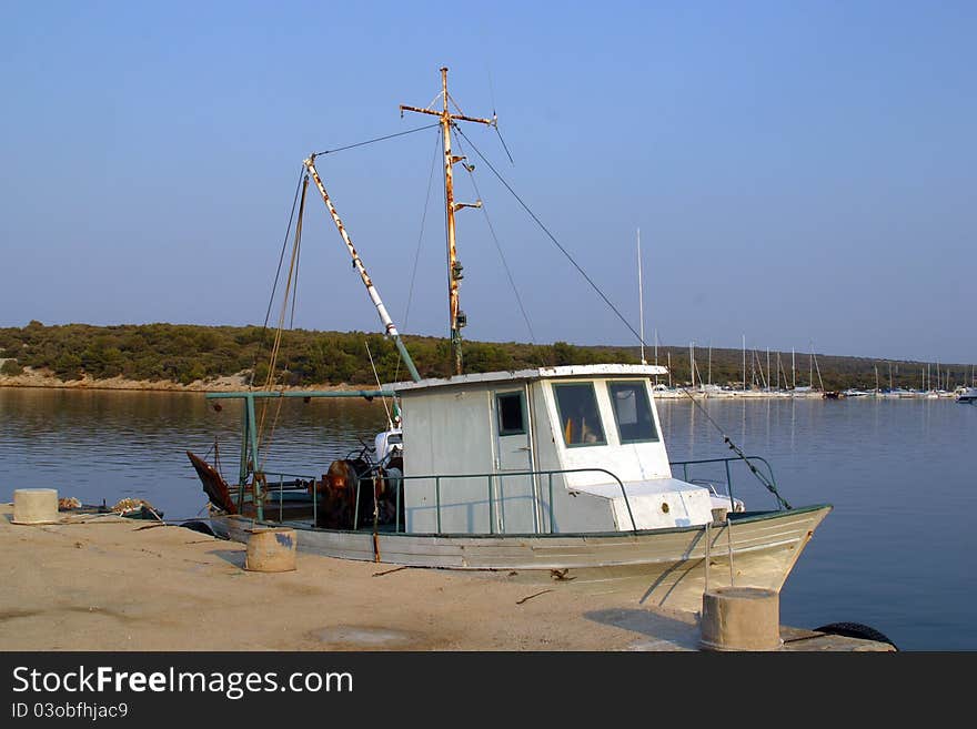 A fishing boat in harbour